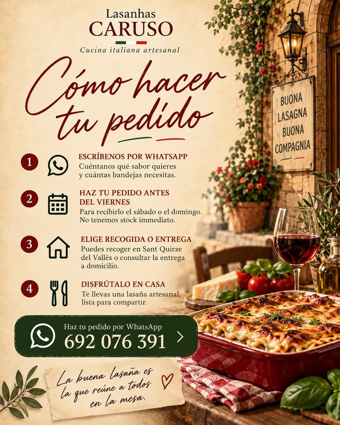 Com fer una comanda a Lasagne Caruso