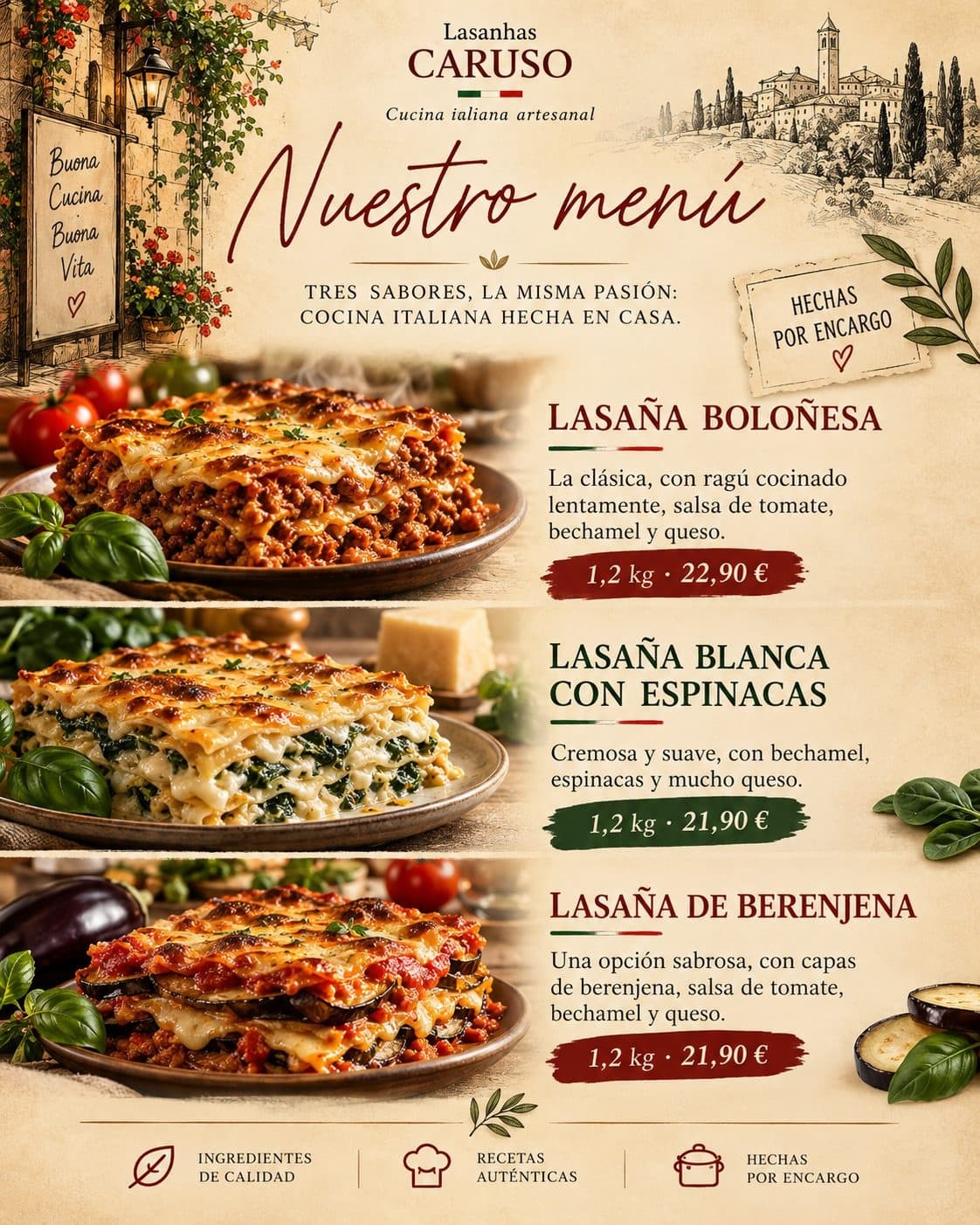 Menú de Lasagne Caruso